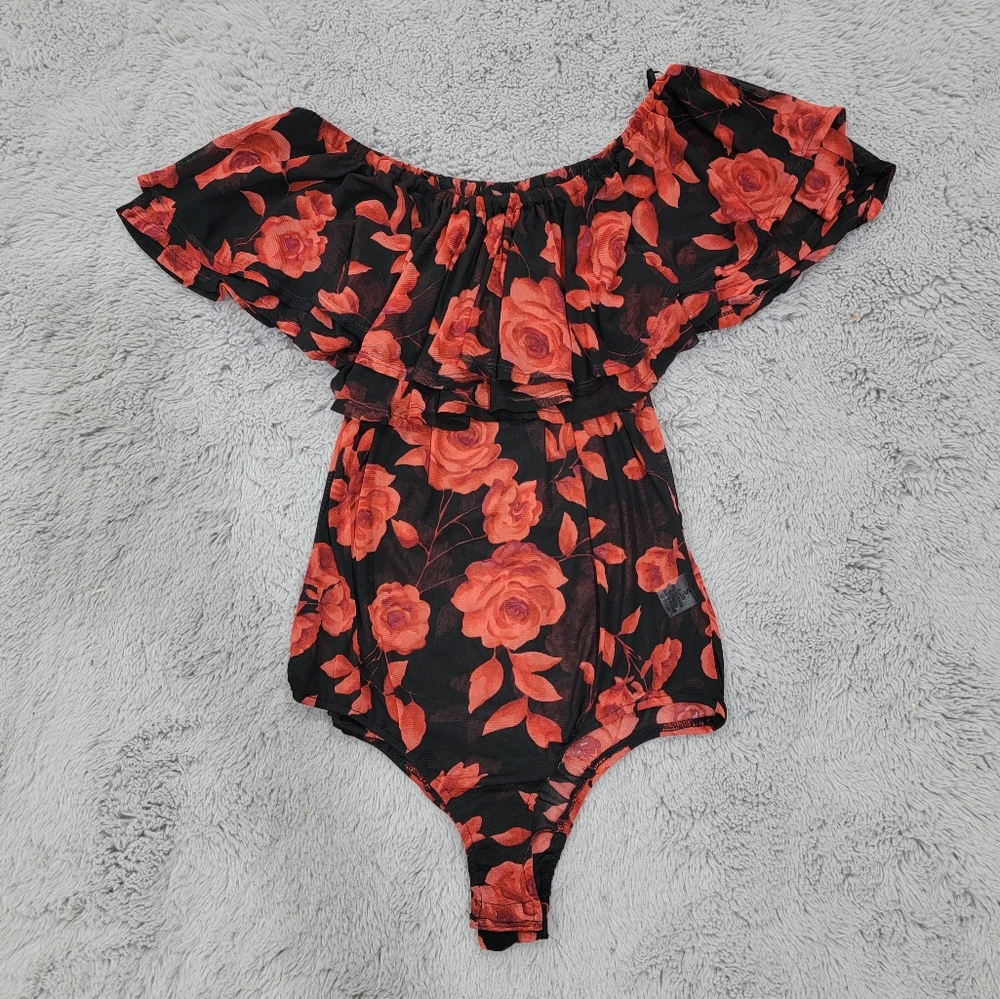 Black bodysuit with rose print